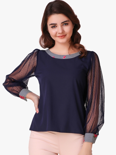 

Texco Women Navy Blue Solid Styled Back Top