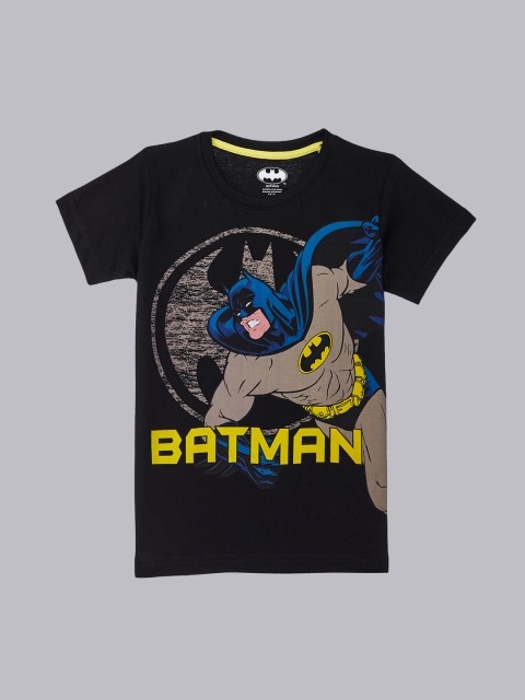 

Kids Ville Boys Grey Melange Batman Printed Round Neck T-shirt, Black