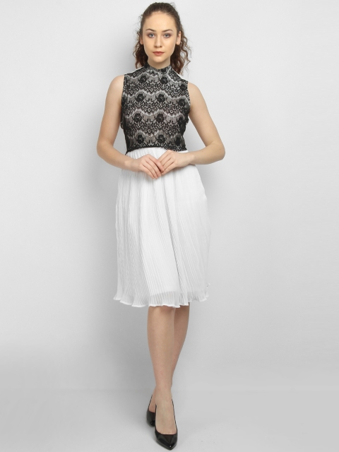 

LA LOFT Women White & Black Self Design Fit and Flare Dress