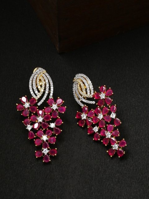 

Tistabene Gold-Toned & Red Floral Drop Earrings