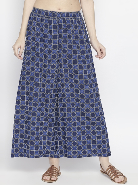 

RANGMANCH BY PANTALOONS Women Blue Solid Straight Palazzos