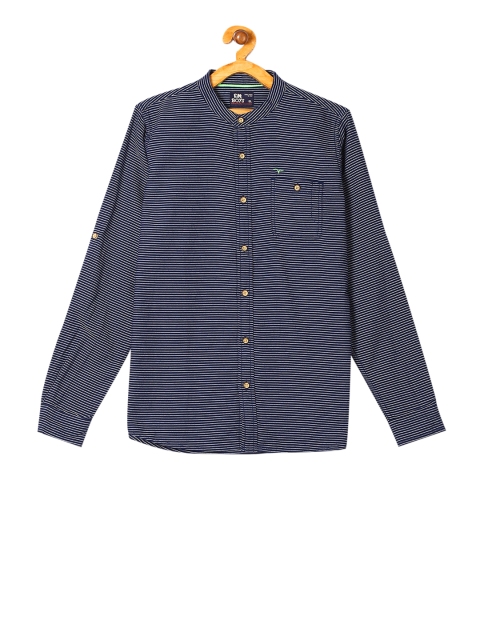 

Flying Machine Boys Navy Blue Regular Fit Striped Casual Shirt