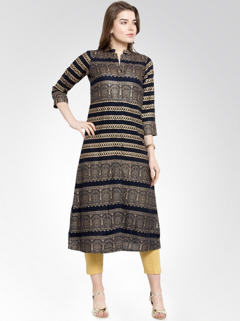 

Jompers Women Navy Blue Printed A-Line Kurta