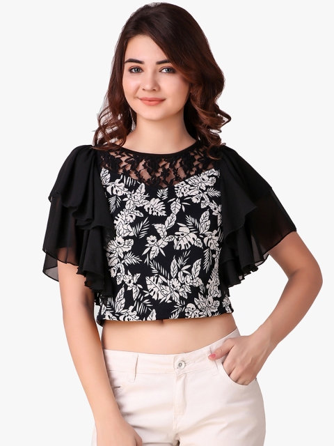 

Texco Women Black Tropical Print Top