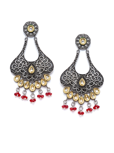 

PANASH Silver-Toned & Pink Floral Drop Earrings