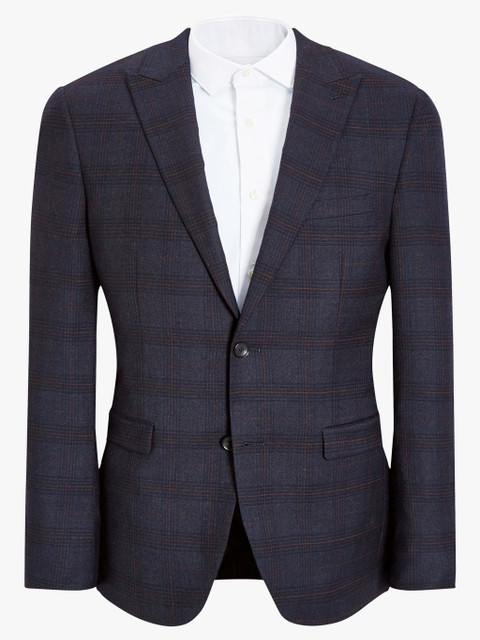 

next Men Navy Blue Slim Fit Checked Single-Breasted Formal Blazer