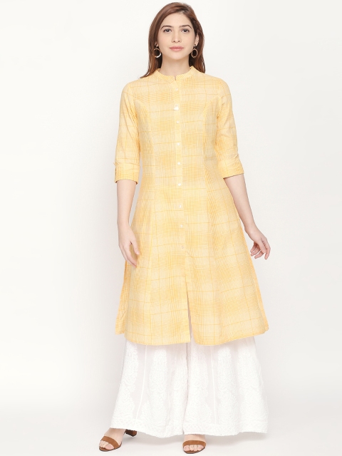 

RANGMANCH BY PANTALOONS Women Yellow Checked A-Line Kurta