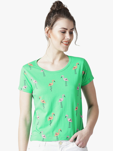 

The Dry State Women Green Printed Round Neck T-shirt