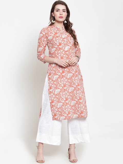 

Varanga Women Peach-Coloured & White Printed Kurta with Palazzos