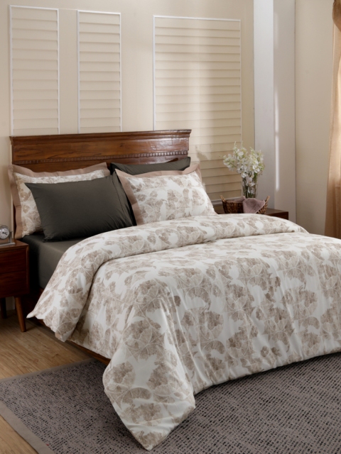 

MASPAR Beige & White 210 TC Cotton Double Bed Duvet Cover with 2 Pillow Covers