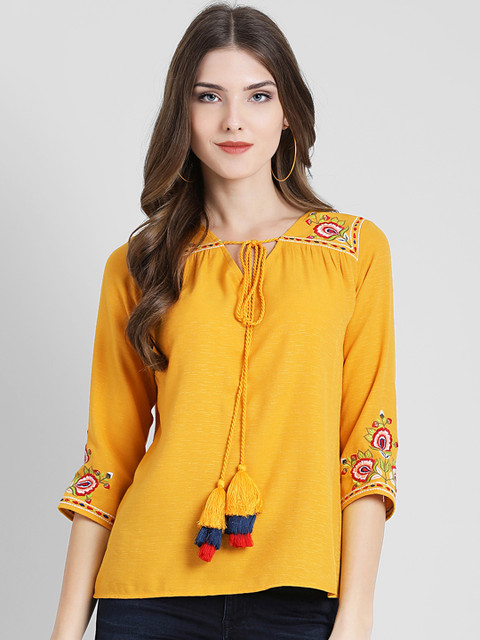 

Zink London Women Mustard Printed Top