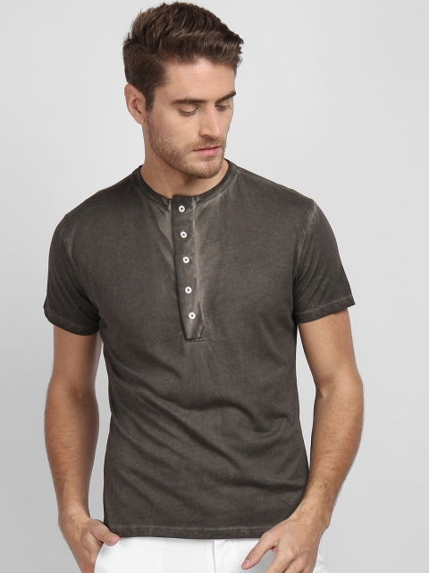 

LA LOFT Men Grey Solid Henley Neck T-shirt