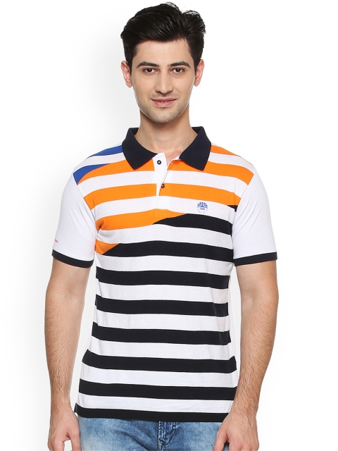 

Peter England Casuals Men White & Black Striped Slim Fit Polo Collar T-shirt