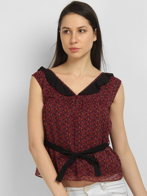 

LA LOFT Women Maroon Printed A-Line Top