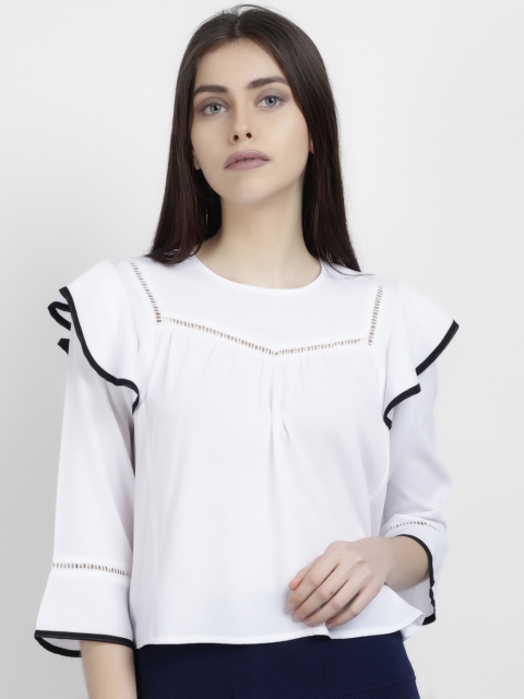 

LA LOFT Women White Solid A-Line Top