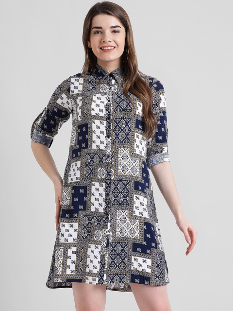 

Zink London Women Navy Blue Printed Shirt Dress