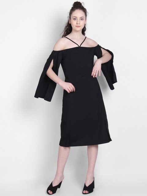 

LA LOFT Women Black Solid A-Line Dress