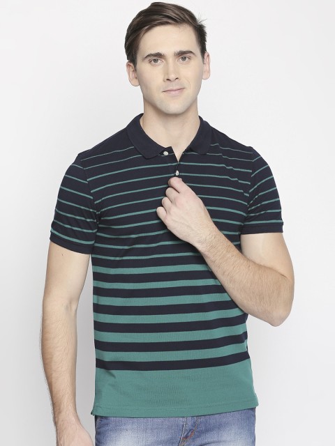 

BYFORD by Pantaloons Men Green Striped Polo Collar T-shirt