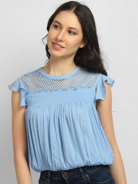 

LA LOFT Women Blue Self Design Blouson Top