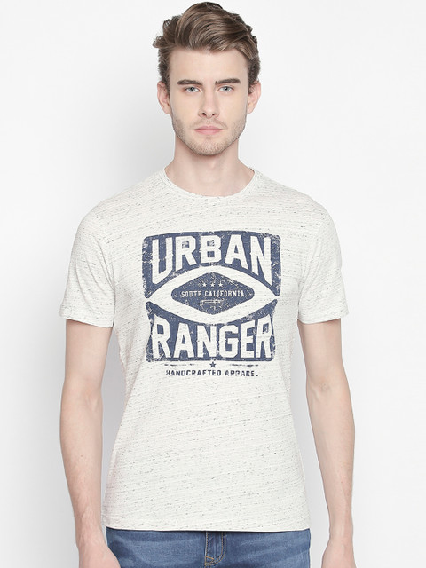 

Urban Ranger by pantaloons Men Off-White Printed Round Neck Pure Cotton T-shirt
