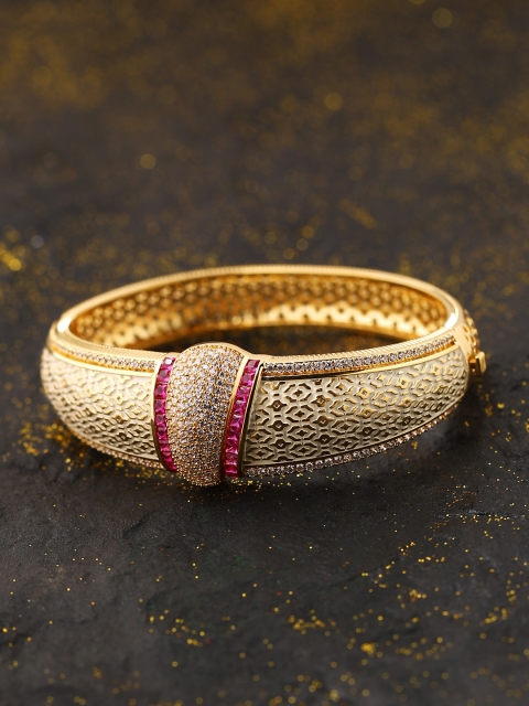 

Tistabene Pink Gold-Plated Enamelled Stone-Studded Kada Bracelet