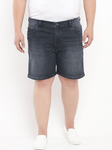 

John Pride Plus Size Men Navy Blue Washed Regular Fit Denim Shorts