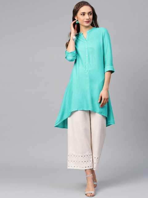 

Juniper Women Turquoise Blue Solid A-Line Kurta