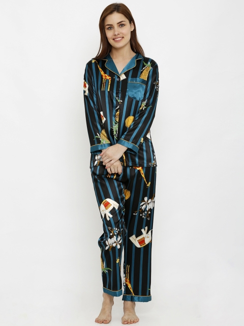 

Heart 2 Heart Women Black & Blue Printed Night suit LPJ162ARUBG