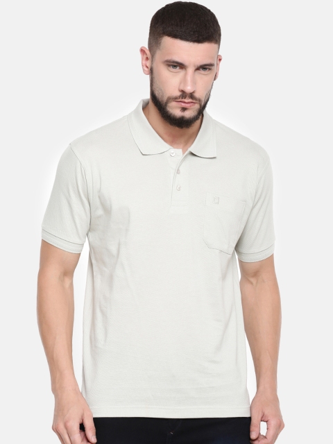 

RAMRAJ COTTON Men Off-White Solid Polo Collar T-shirt