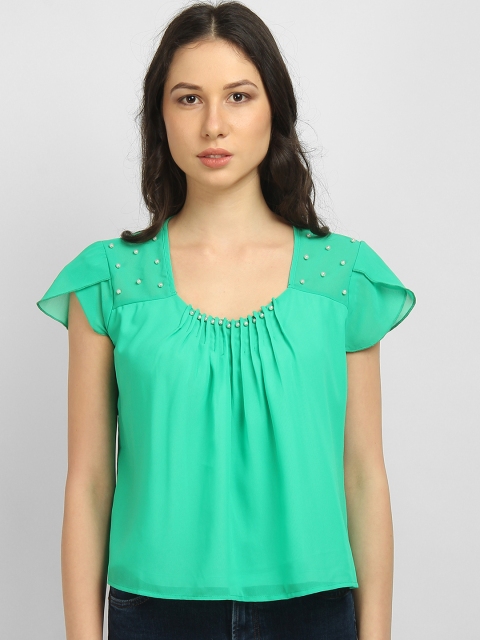 

LA LOFT Women Green Solid Top