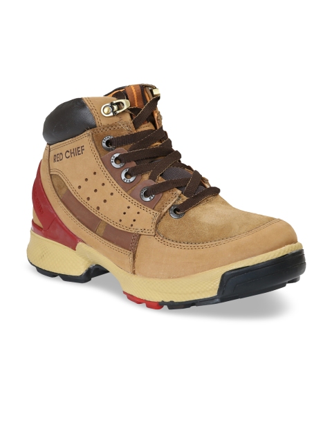 

Red Chief Men Brown Colourblocked Leather Mid-Top Trekking Shoes