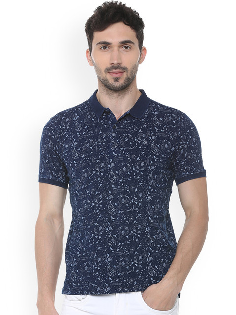 

V Dot Men Blue Printed Polo Collar T-shirt