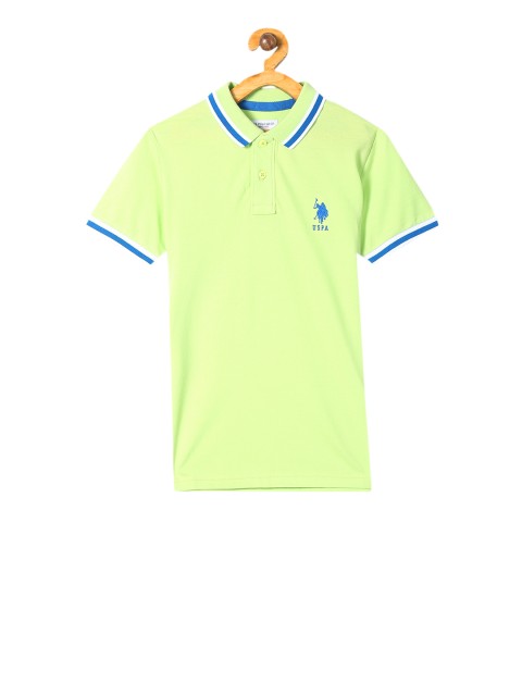 

U.S. Polo Assn. Kids Boys Lime Green Solid Polo Collar T-shirt