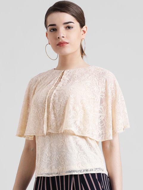 

Zink London Women Beige Self Design Cape Top
