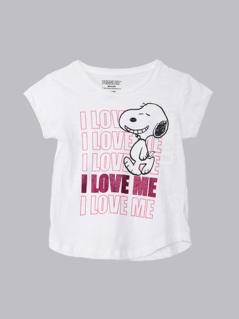 

Kids Ville Girls Blue Peanuts Printed Round Neck T-shirt, White