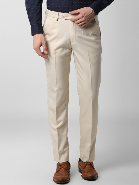 

Peter England Men Beige Slim Fit Solid Regular Trousers