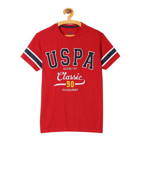 

U.S. Polo Assn. Kids Boys Red Self Design Round Neck T-shirt