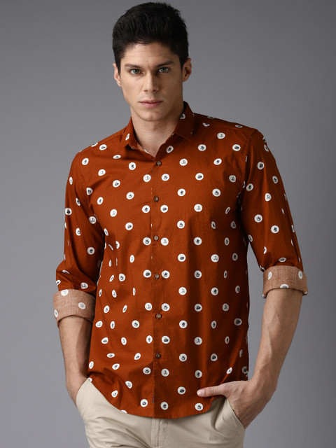 

Bene Kleed Men Rust Brown & White Slim Fit Printed Casual Shirt