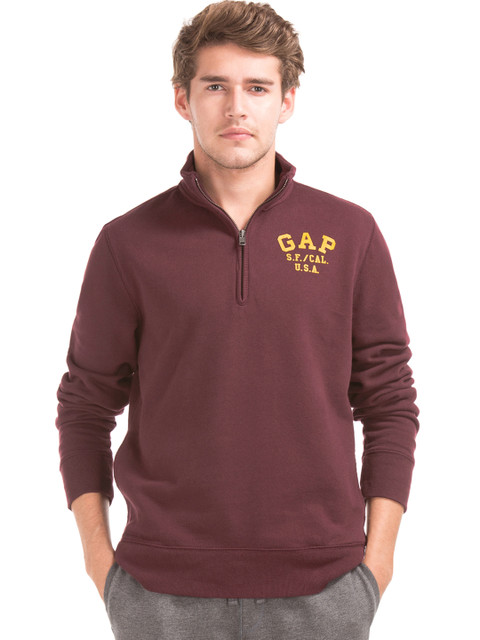 

GAP Men Burgundy Solid Logo Fleece High Neck Sweatshirt