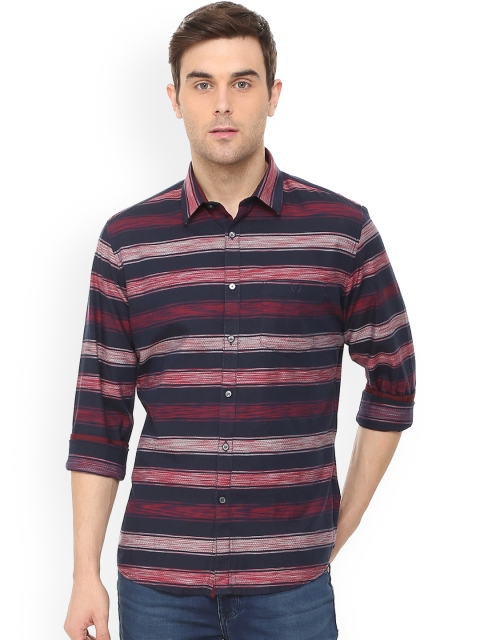 

Van Heusen Sport Men Navy Blue & Red Slim Fit Striped Casual Shirt