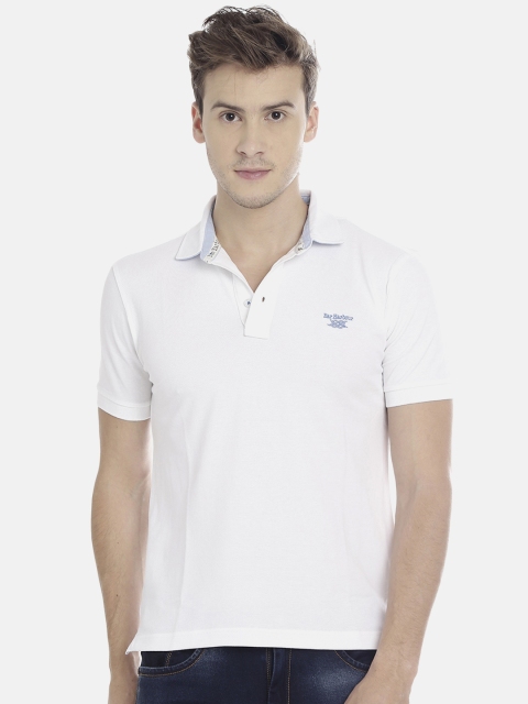 

Bar Harbour Men White Solid Polo Collar T-shirt