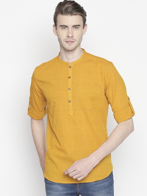 

indus route by Pantaloons Men Yellow Solid Straight Kurta