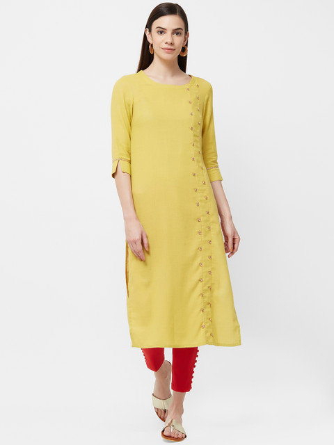 

Naari Women Yellow Solid Straight Kurta
