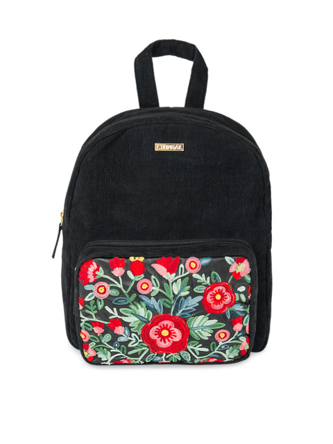 

Chumbak Women Black Floral Embroidered Backpack