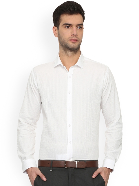 

V Dot Men White Slim Fit Self Design Formal Shirt