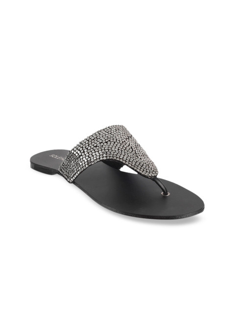 

SOLE HEAD Women Gunmetal-Toned Solid Open Toe Flats, Metallic