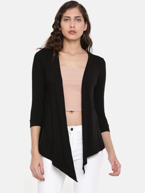 

De Moza Black Solid Open Front Shrug