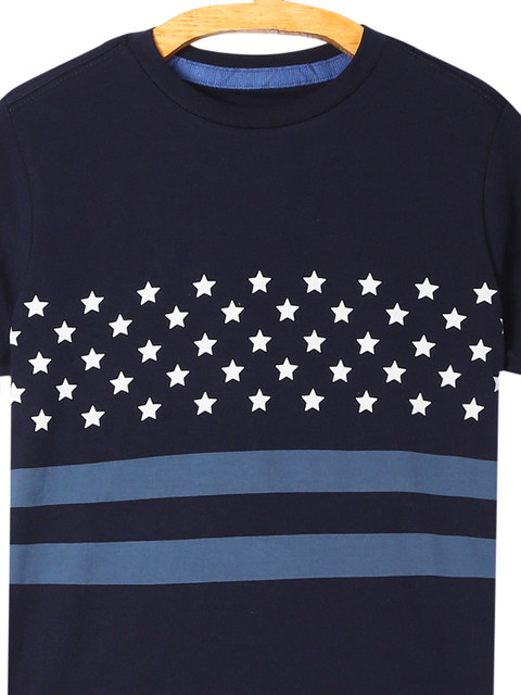 

U.S. Polo Assn. Kids Boys Navy Blue Printed Round Neck T-shirt