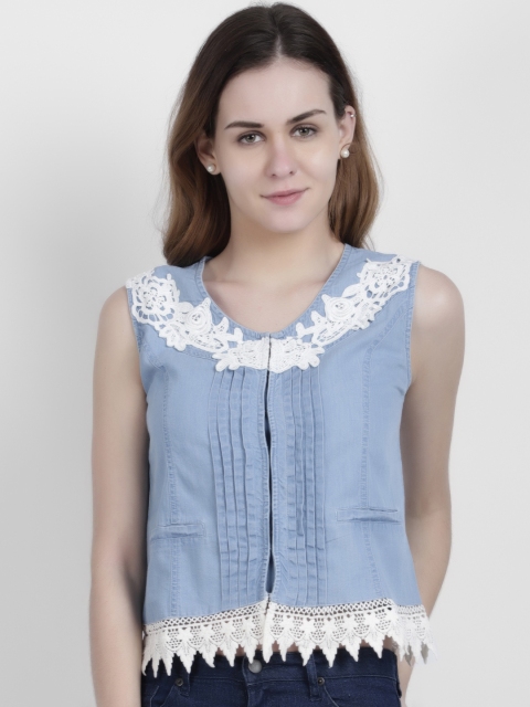 

LA LOFT Women Blue Solid Pure Cotton Top