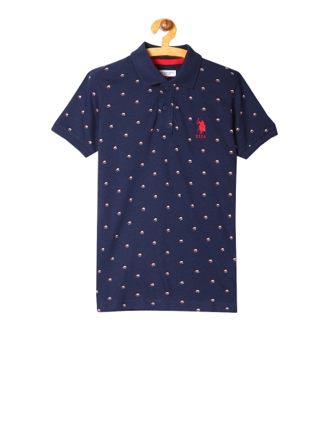 

U.S. Polo Assn. Kids Boys Navy Blue Printed Polo Collar T-shirt